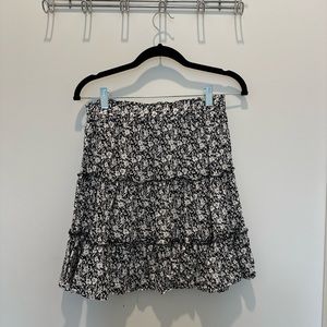 Black and White Tiered Floral Skirt
